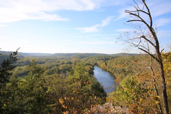 A view from atop a mountain, overlooking the Current River. - NPS Photo / Wil Marischen