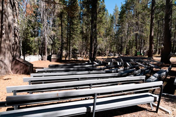 Rows of benches that make up the White Wolf Amphitheater - NPS Photo