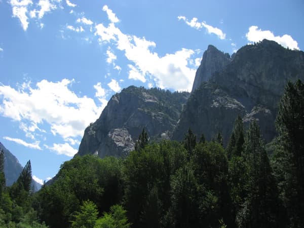 Rocky cliffs tower above a pine and cedar forest - NPS / Marcy Frazier