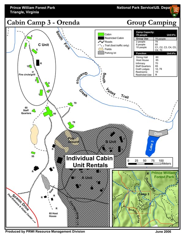 The C unit is north of the individual cabin rentals. Cabins are arranged in a line - NPS Photo